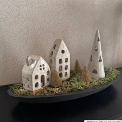 Theelichthouder kerstboom - beige - ø7x19 cm