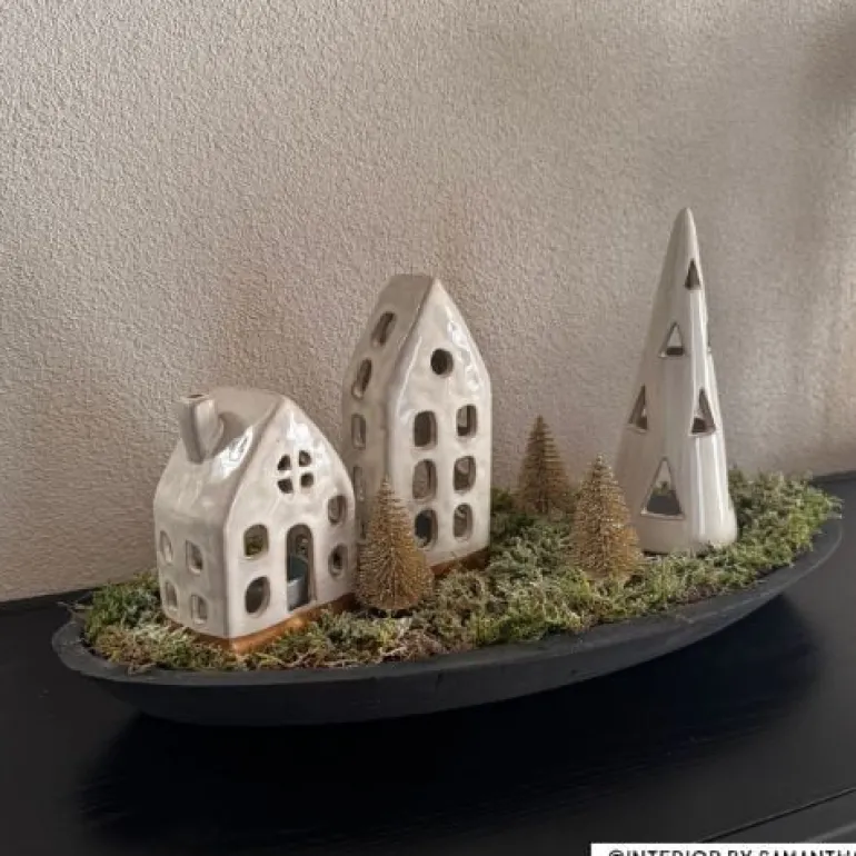 Theelichthouder kerstboom - beige - ø7x19 cm