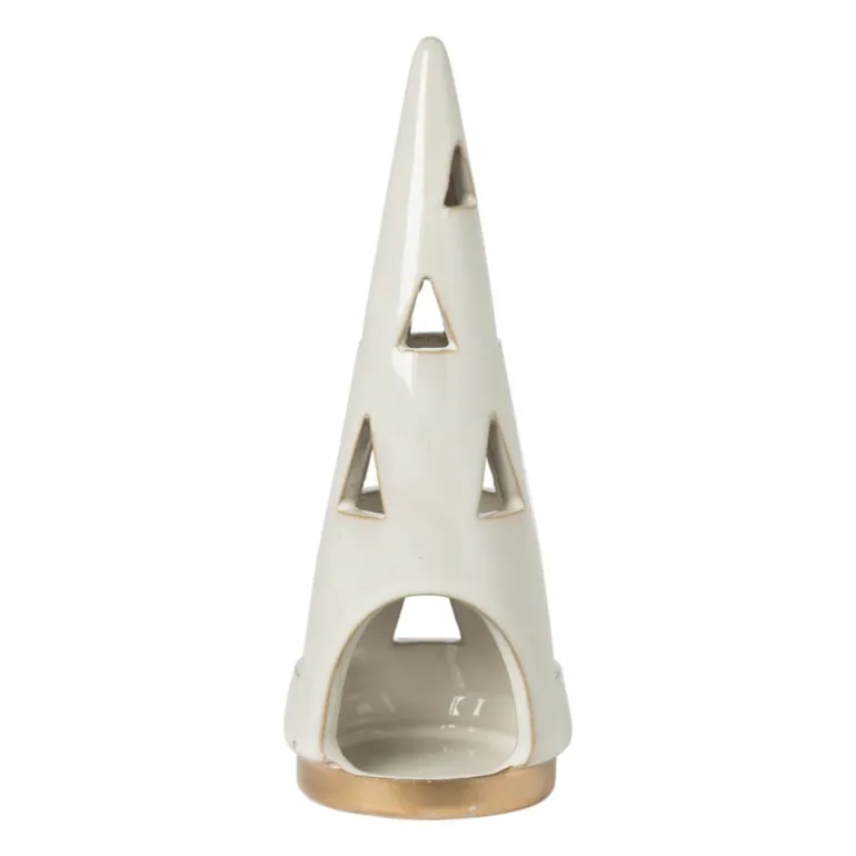 Theelichthouder kerstboom - beige - ø7x19 cm