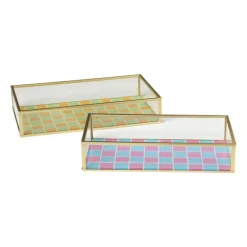 Tray goud met blokjes klein - goud/roze/blauw