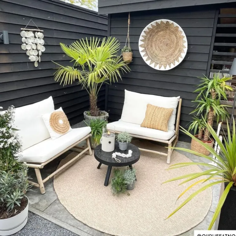 Tuinbank bamboe - naturel/wit- 100x87x74 cm