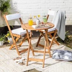 Tuinset Kreta met kussens - rond - set van 3 - bruin/wit