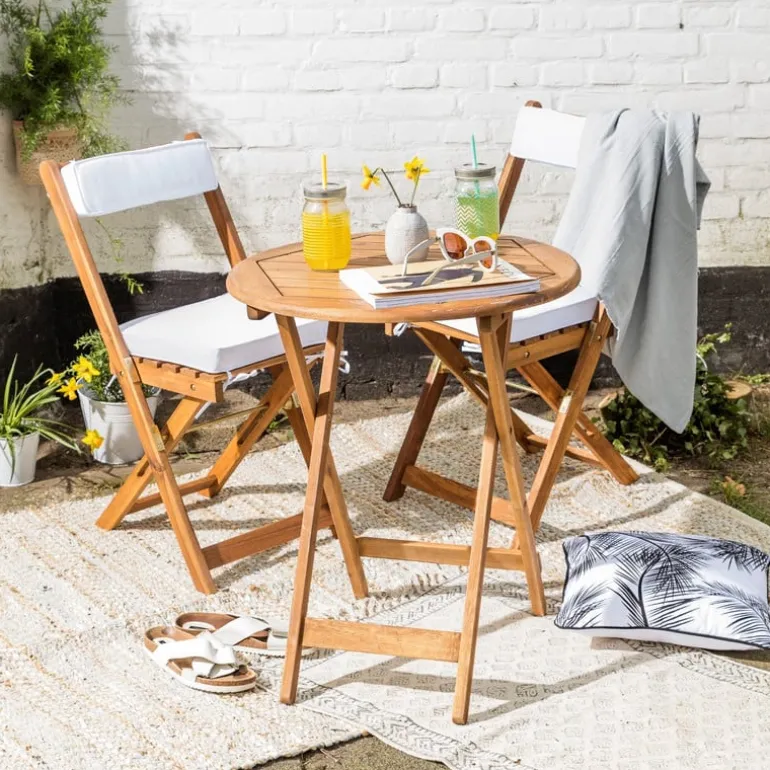 Tuinset Kreta met kussens - rond - set van 3 - bruin/wit