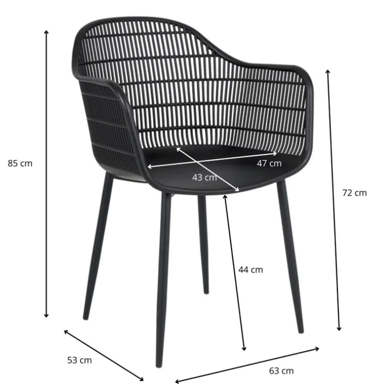 Tuinstoel elisa - zwart - 63x53x85 cm