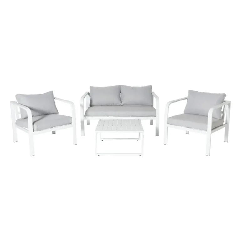 Tuinstoel Tenerife met kussens - wit/grijs - 64x70x74 cm