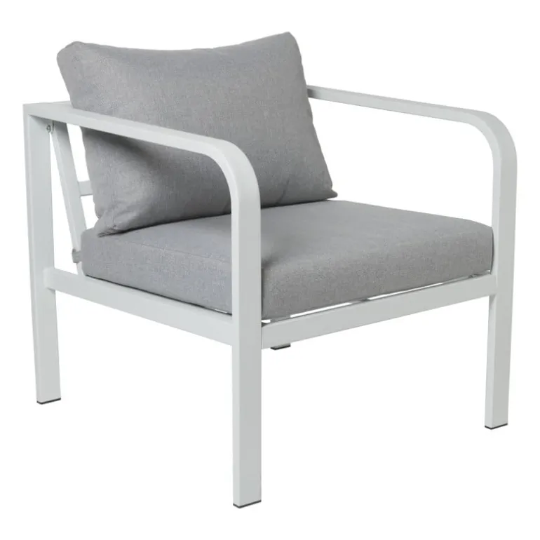 Tuinstoel Tenerife met kussens - wit/grijs - 64x70x74 cm