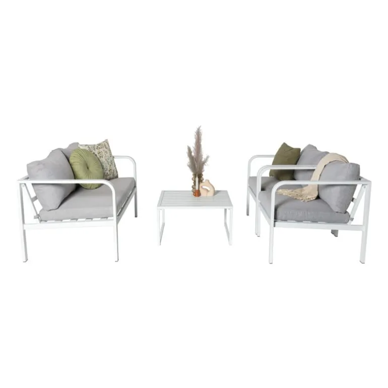 Tuinstoel Tenerife met kussens - wit/grijs - 64x70x74 cm