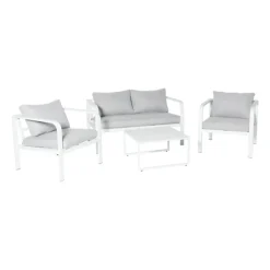 Tuinstoel Tenerife met kussens - wit/grijs - 64x70x74 cm