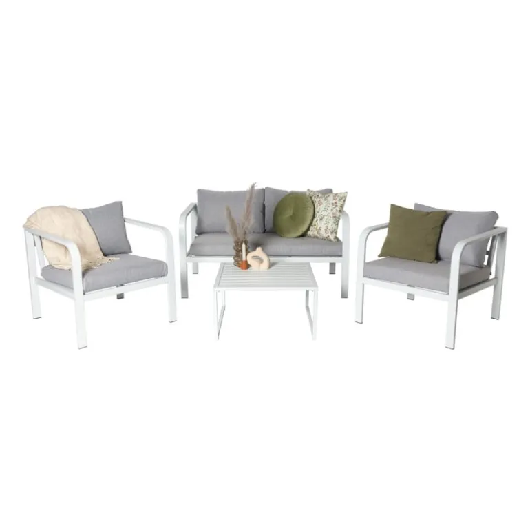 Tuinstoel Tenerife met kussens - wit/grijs - 64x70x74 cm