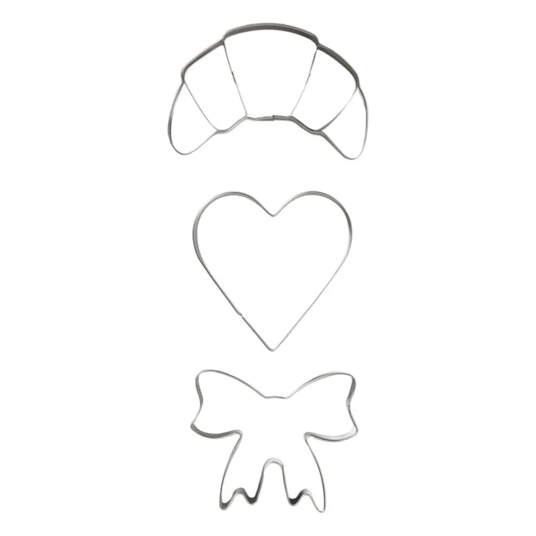 Uitsteekvormpjes croisssant, hart, strik - set van 3