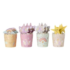 Unicorn traktatieset uitdeelbakjes en prikkers - multikleur