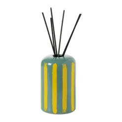 Vaas voor geurstokjes strepen - groen/geel - ø8x13 cm
