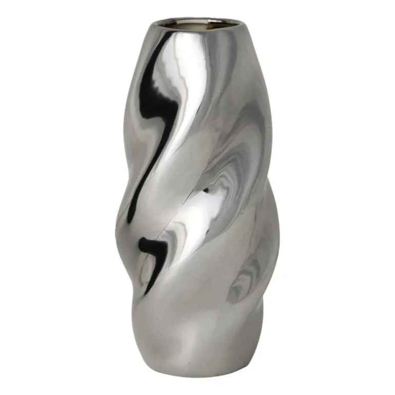 Vaas wave rond - zilverkleurig - ø10x21 cm