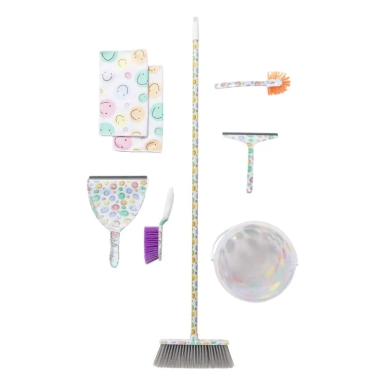 Veger en blik smiley - set van 2 - 35x22x10 cm