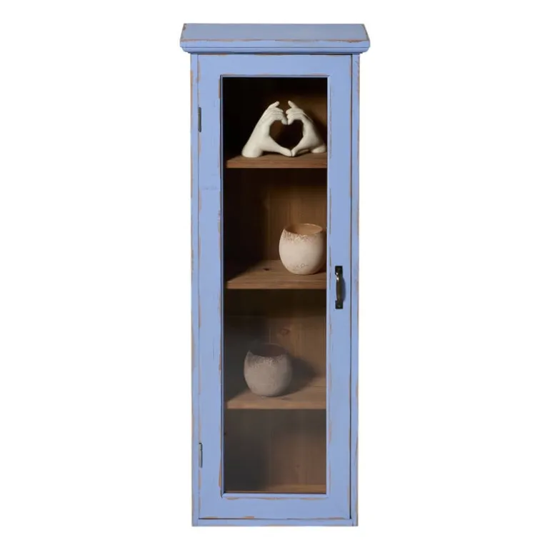 Vitrinekast 1 deur - blauw - 80x30x15 cm