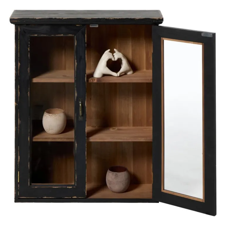 Vitrinekast 2 deuren - zwart - 60x50x15 cm