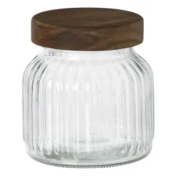 Voorraadpot ribbel met acacia deksel - ø11x12 cm