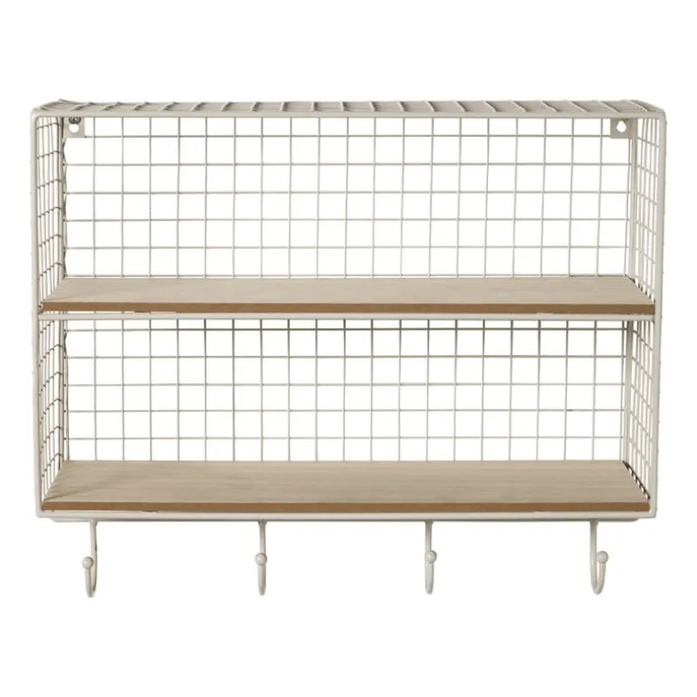Wandrek wire met haken - beige - 40x32x14 cm