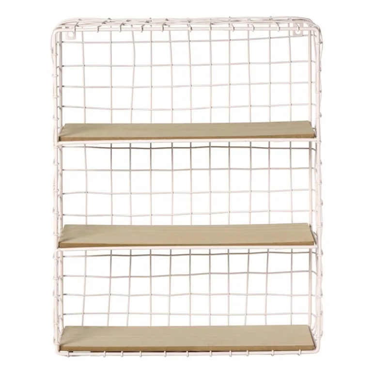 Wandrek wire met 3 planken - beige/bruin - 50x40x14 cm