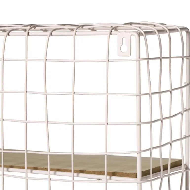 Wandrek wire met 3 planken - beige/bruin - 50x40x14 cm