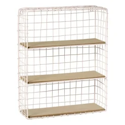 Wandrek wire met 3 planken - beige/bruin - 50x40x14 cm