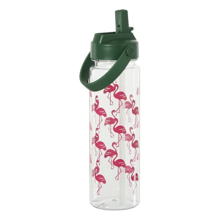Waterfles flamingo - roze/groen - 700 ml