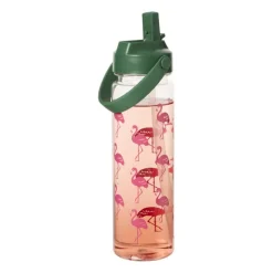 Waterfles flamingo - roze/groen - 700 ml