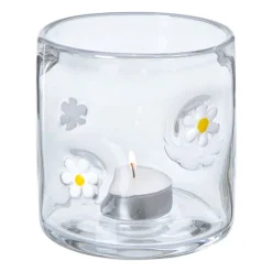 Waxinelichthouder madelief glas - transparant - ø10x10 cm
