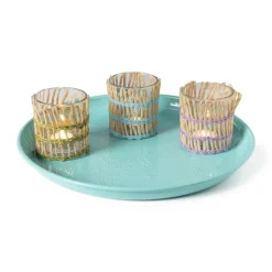 Waxinelichthouder riet - paars - ø8x9 cm