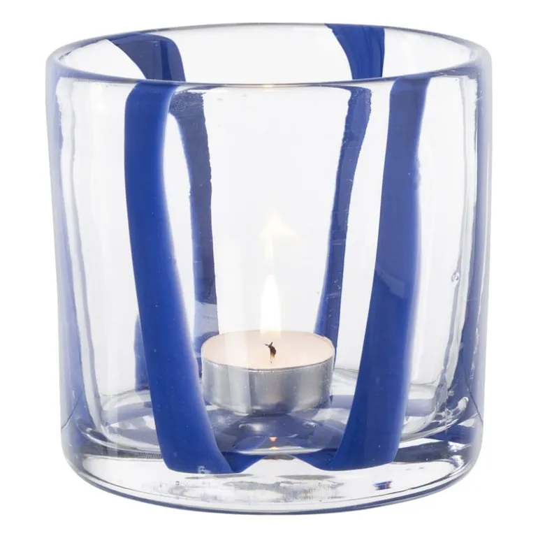 Waxinelichthouder streep - blauw - ø10x10 cm