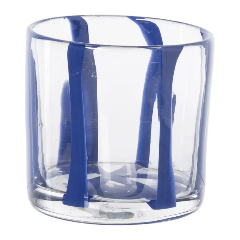 Waxinelichthouder streep - blauw - ø10x10 cm