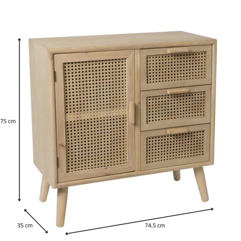 Webbing Java kast met 1 deur en 3 laden - 75x74.5x35 cm