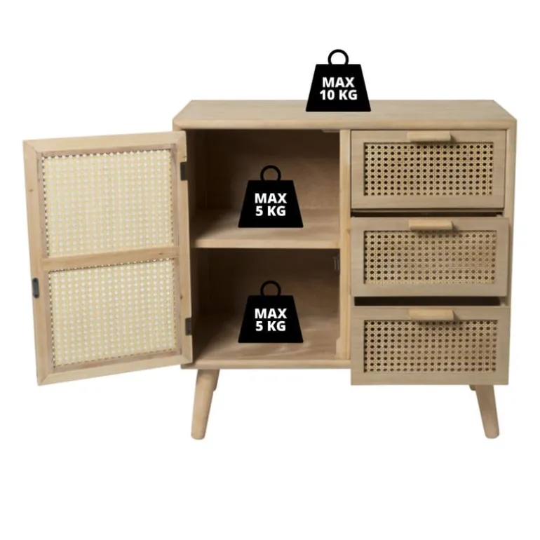 Webbing Java kast met 1 deur en 3 laden - 75x74.5x35 cm