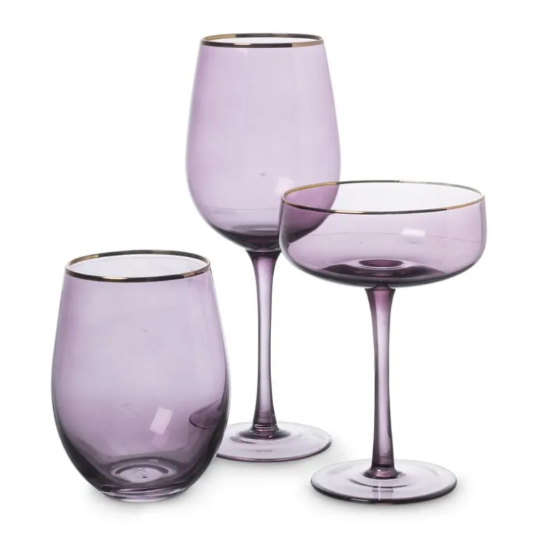 Wijnglas gouden rand - paars - 380 ml