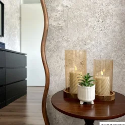 Windlicht glas en hout groot - beige/bruin - Ćø12x25 cm