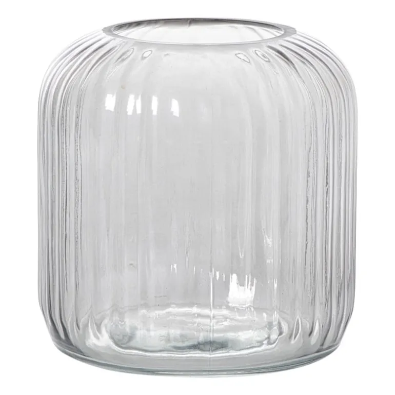 Windlicht ribbel middel - grijs - ø17.7x17.7 cm