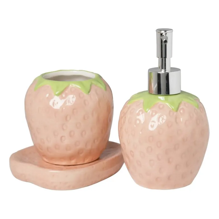 Zeepschaaltje aardbei - roze/groen - 2x11.5x9.8 cm