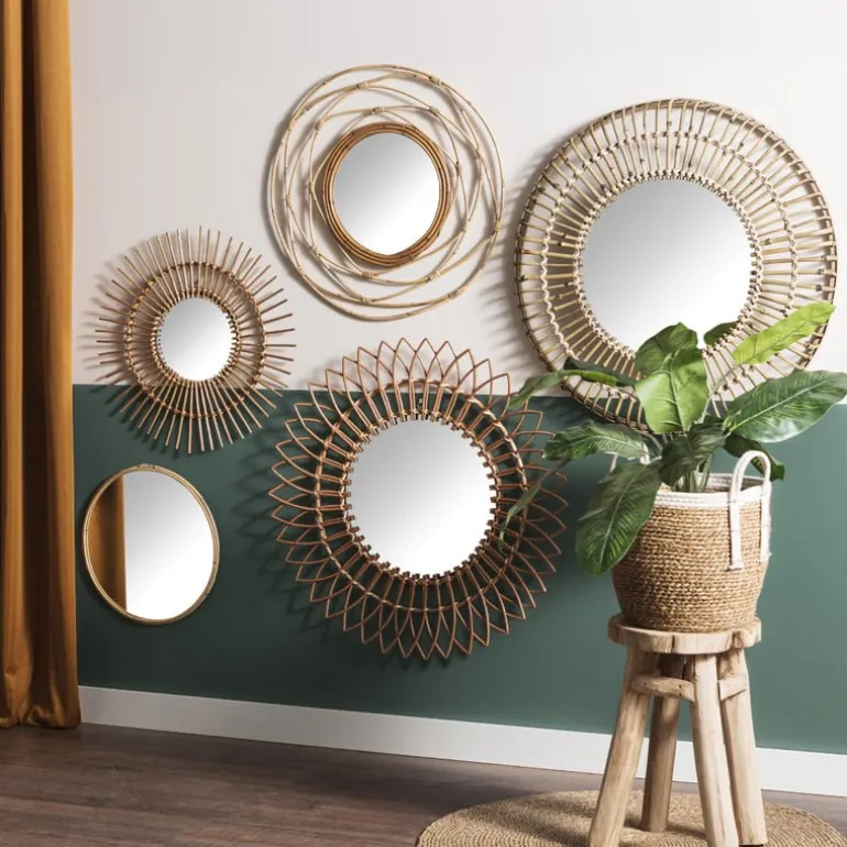 Zonnespiegel met rotan rand - ø55 cm