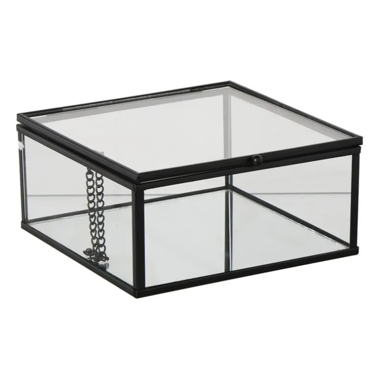 Zwart box glas groot - zwart/transparant - 6x14x14 cm