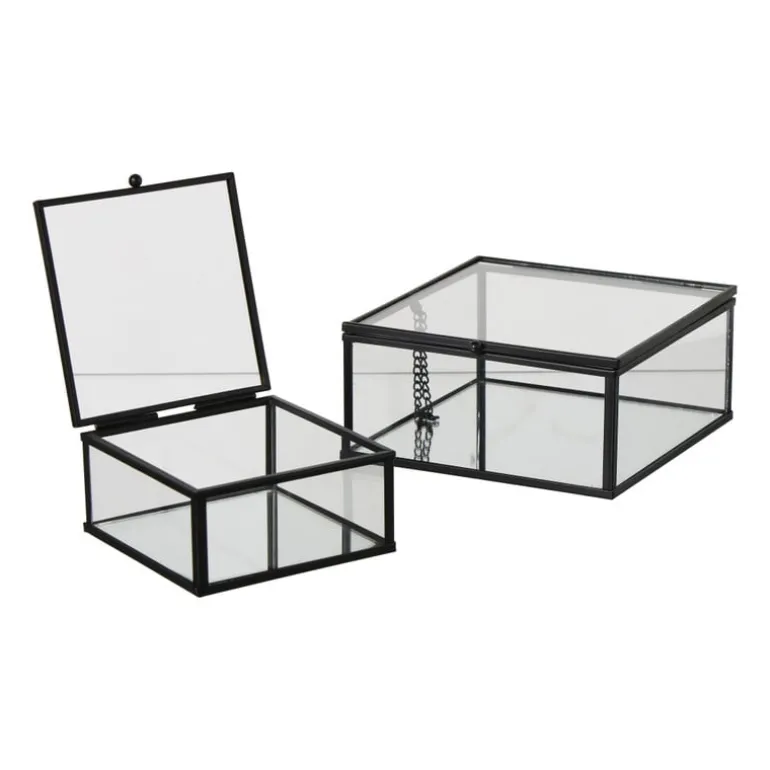 Zwart box glas groot - zwart/transparant - 6x14x14 cm