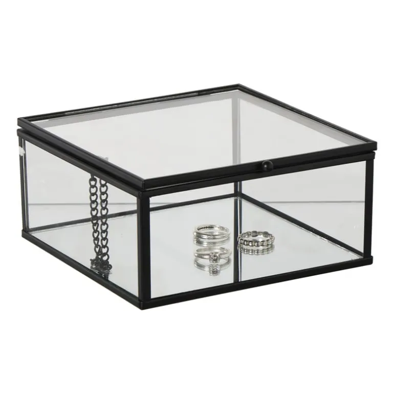 Zwart box glas groot - zwart/transparant - 6x14x14 cm